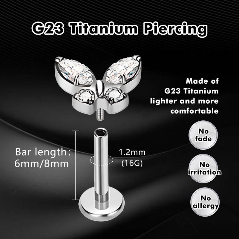 ESHIONER 1 x Nose Piercing Stud G23 Titanium Hypoallergenic, Titanium