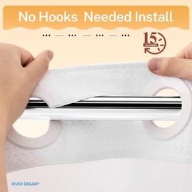 River Dream Heavyweight No Hooks Required Dotted Waffle Weave Shower Curtain with Snap in Liner - 71W x 80H,Hotel Grade,Spa Like Bath Curtain,White