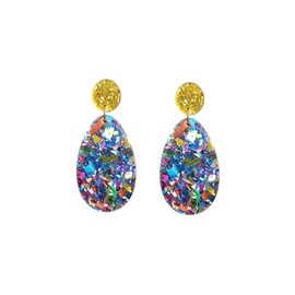 Glittering Easter Bunny Egg Sequin Earrings Women's Colorful Easter Bunny Draping Acrylic Earrings Easter Accessories - Blue Egg D