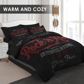 Pamnest Full Comforter Set with Sheets, 7 Pieces Vintage Music Bedding
