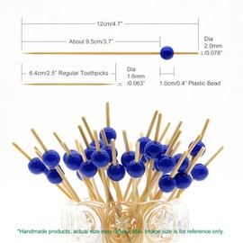 Minisland Navy Blue Pearl Cocktail Picks, 4.7 Inch Long Bamboo Fancy Toothpicks for Appetizers, Decorative Independence Day Party Food Drink Garnish Fruit Kabob Skewer Sticks 100 Counts - MSL450