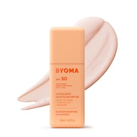 BYOMA SPF 50 Fluido Facial - Protector solar facial ultraligero para todos los tonos de piel - Brillo luminoso, sin residuos blancos - Hidratante con SPF fortalece la barrera de la piel - 1.69 fl.oz