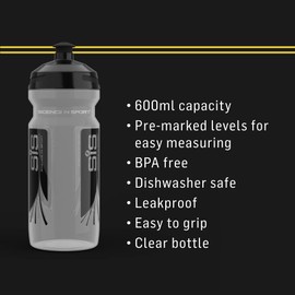 Science in Sport SIS Clear Sports Water Bottle, Wide Mouth Drink Bottle, Black Logo, Transparent, 600 ml (Design May Vary)