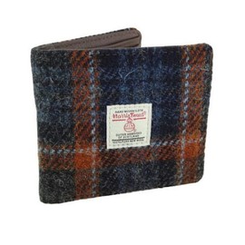 Kilts Wi Hae Navy and Orange Rust Tartan Check Harris Tweed Mens Gents Mull Wallet