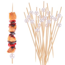 100Pcs Cocktail Picks for Drinks, White Toothpicks for Appetizers，Wooden Pearl Appetizer Skewers, Food Picks Skewers for Charcuterie Accessories Party Decorations