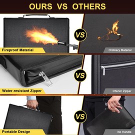 Fireproof Accordion File Organizer with Binder, Fireproof Expanding File Folder Storage Box, 13 Pocket Expanding File Folder with Zipper and Labels Clip, Portable Travel Safe Storage (Black) ﻿