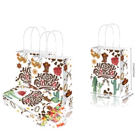 Qpout 12 Pack Cowboy Goodie Bags, Western Cowboys Gift Bags With Handles, Cowboy Party Treat Snack Candy Bags for Kids, Cowboy Theme Gift Bags for Birthday Party