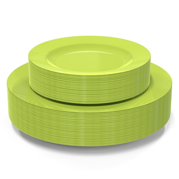 Plastic Plates Disposable 60 PCS, Heavy Duty 30 Dinner Plates 10.25" and 30 Dessert Plates 7.5" for Party, Green