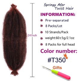 ZRQ 8 Packs Soft Springy Afro Twist Hair For Distressed Locs 24 Inch Ombre Marley Crochet Braiding Hair Synthetic Pre-Separated Spring Twist Hair Extension For Women 10 Strands/Pack (1B/350#)