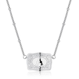 Kwkppz Mini Belt Buckle Initial Necklace for Women, 18K Gold/Silver Plated Initial Letter Pendant, Belt Buckle Necklace with Initial, Unique Western Jewelry Gifts for Women (A, Silver)