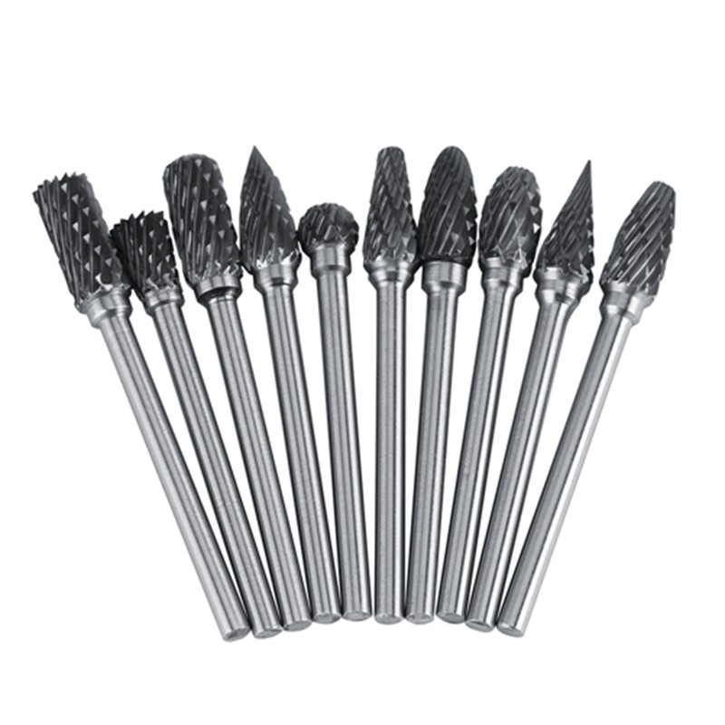 10pcs Tungsten Carbide Steel Rotary Files Burr Set 3mm Shank