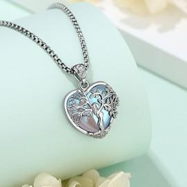 EUDORA Harmony Ball Herz Mondstein Lebensbaum Kette für Damen, Baum des Lebens Halskette Mutterbaum Anhänger mit Kristall Mondstein Heilsteine Schmuck Geschenk für Frauen Damen Mutter, Kette 20"+2"