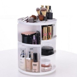 Rotating Plastic Cosmetic Storage Display Case Organizer White