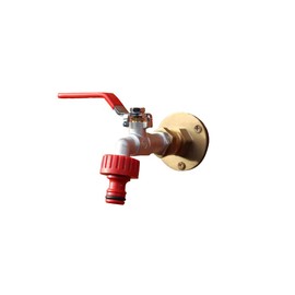 Outside 1/2'' Garden Tap with Through The Wall Flange Bracket Set for 15mm Copper Or 15mm Plastic Pipe (Lever Tap)