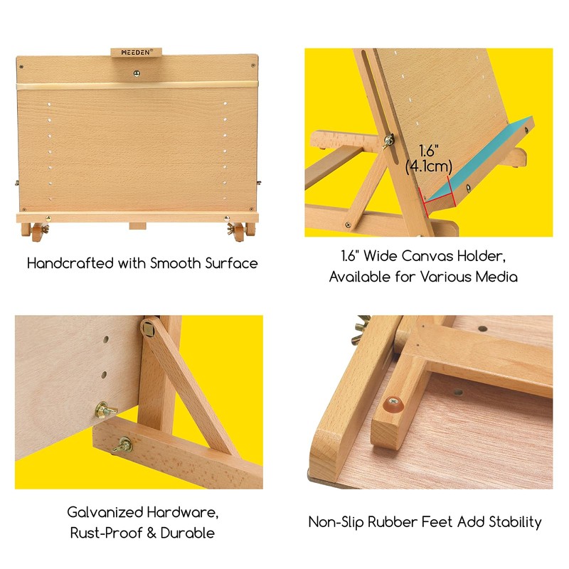 MEEDEN Large Drawing Board Easel, Solid Beech Wooden Tabletop H-Frame