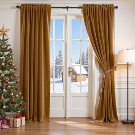 Lazzzy Velvet Blackout Curtains Thermal Insulated Room Window Drapes Super Soft Luxury Curtains for Living Room Bedroom Rod Pocket 2 Panels, Gold Brown, 52" W x 108" L