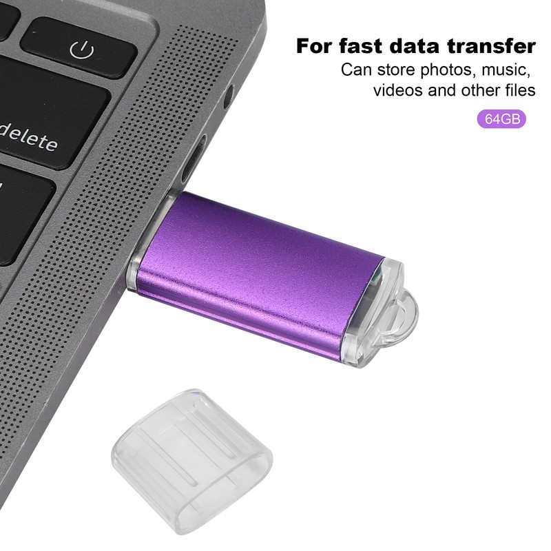 USB Flash Drive Transparent Cover Purple Portable Storage Memory Stick