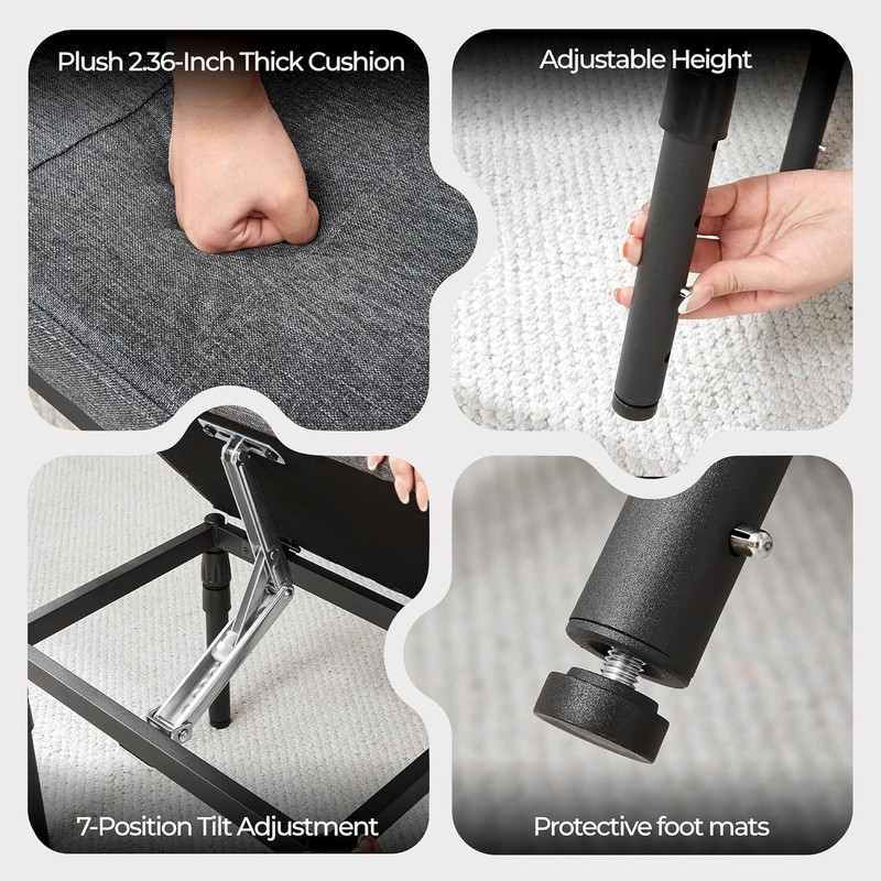 Adjustable Ottoman Pouf, 4 Height Position & 60 Degree Tilt