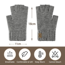 RHHGHY Half Finger Gloves, Winter Thickened Thermal Knitted Gloves (Light Gray)