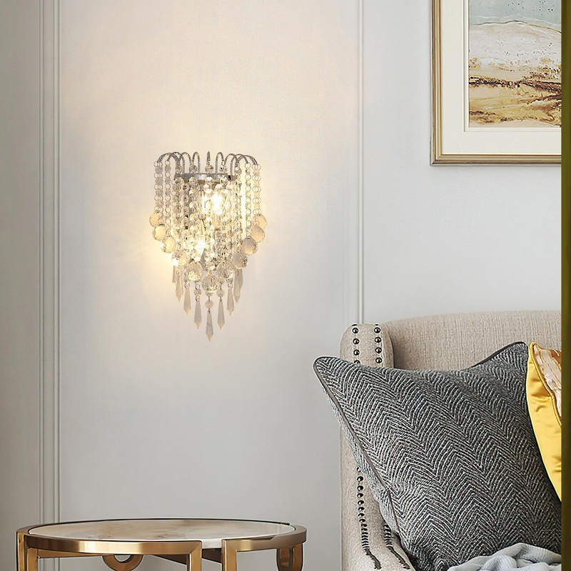 Goeco Crystal Wall Sconces, 11.8x7 Inch Chrome Wall Sconce Luxury