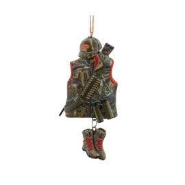The Bridge Collection Hunting Vest Hat & Boots Dangling Ornament - 4" Resin Hunting Christmas Tree Ornament - Hunter's Gear Holiday Decor - Camouflage Vest Hat & Boots Ornament - Camo Themed Decor
