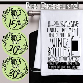 If I Ever Go Missing I Would Like My Photo Put On Wine Bottles Instead of Milk Cartons -Decorative Dish with Sayings, Funny Housewarming Kitchen Gifts - Multi-Use Cute Kitchen Towels - Gifts for Women