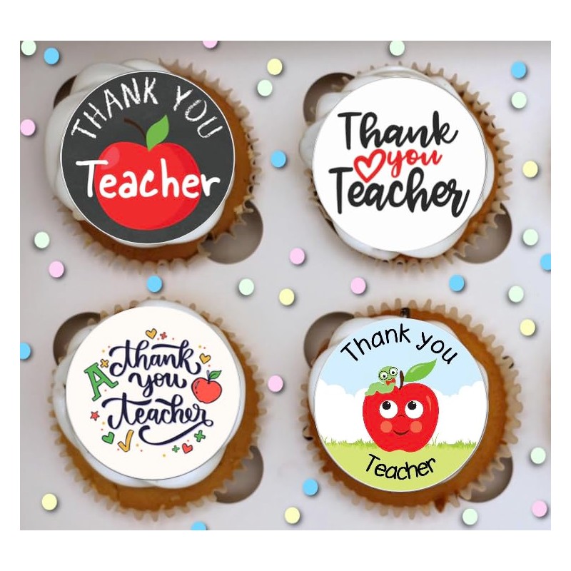 24 x PRE CUT THANK YOU TEACHER MIXED IMAGES EDIBLE
