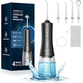 Operan Water Flossers - Upgraded 300ml Cordless Water Pick Portable Rechargeable Oral Irrigator for Mother's Day Gift with 4 Modes 4 Jet Tips IPX7 Waterproof Dental Floss for Home Travel (Black) - Specification: White