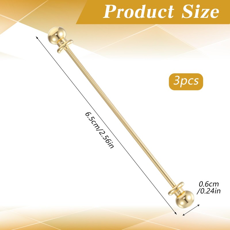 TIESOME 3 Pcs Collar Pin, Brass Ball Collar Bars for