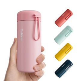Exllena 300ml Small Water Bottle Made of 304 Stainless Steel, Small Flask with Carry Handle Double Wall Vacuum Insulation for Hot&Cold Drinks for Handbag - 100% Leakproof (Pink)