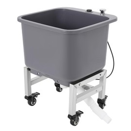 CUBELLIN Floor Mop Sink Plastic Utility Sink with One-Touch Drain and Locking Wheels Freestanding Mop Sink Basin for Commercial and Home Use