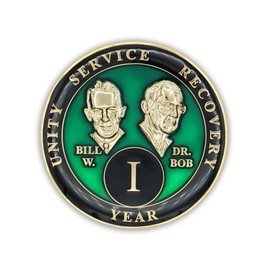1 Year Sobriety Coin | Founders Triplate AA Chip | Celebrate Recovery Anniversary Token | Alcoholics Anonymous Gift (Green)