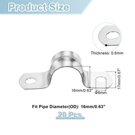 sourcing map 20Pcs Rigid Pipe Straps, 16mm(0.63") 304 Stainless Steel 2 Hole U-Shaped Bracket Tube Hanger Pipe Clamps for Fixing Pipe Cable