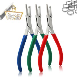 OdontoMed2011 Set of 3 Pcs 5" Split Ring Pliers Opens Split Rings for Wire Wrap Bead Red, Blue and Green Handle ODM