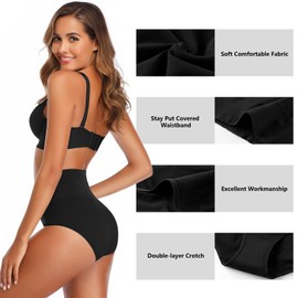 ASIMOON High Waisted Underwear for women Full Coverage No Muffin Top Briefs Soft Stretch Cotton Ladies Panties Control Top Underwear Size S