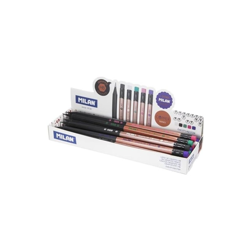 MILAN Displaybox 24 Graphite Pencils HB with Eraser Copper Series