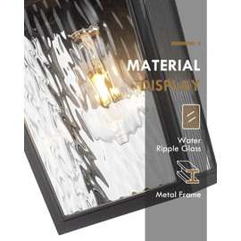 Outdoor Light Fixtures Wall Mount, HWH Outdoor Wall Sconce Lights for House, Modern Exterior Wall Lantern Light with Water Ripple Glass, Matte Black Finish, 5HX100B-SW BK
