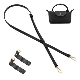 QIUTIMIY Women's Shoulder Bag for Longchamp, Leather Strap Bag Strap for Mini Bag (Black, Gold)