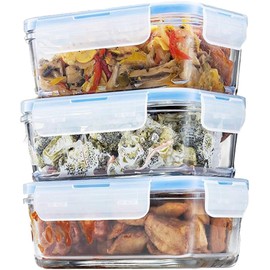 3 Pack Glass Food Storage Containers with Airtight Lids, 28 Oz Square Airtight Lunch Container, Bento Boxes for Lunch, for Microwave, Oven, Freezer and Dishwasher