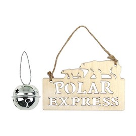 Christmas Polar Express Wooden Hanging Sign with 50mm Silver Jingle Bell