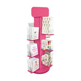 4-Sided Rotating Display Stand - Stationary, Greeting Cards, Stickers, Postcards, Coasters, Napkins - Heavy-Duty, Smooth Rotation, Easy to Assemble, Craft Shows, Trade Shows, Farmers Markets (Pink)