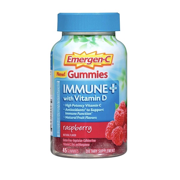 Emergen-C Gummies Immune Plus Vitamin D, Raspberry, 45 Gummies (Pack