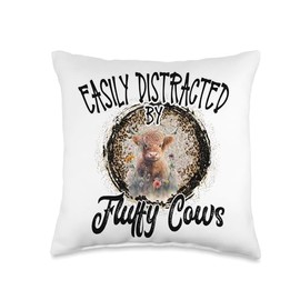 Easily Distracted by Fluffy Cows Highland Scottish Scotland Throw Pillow