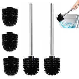 VireEyU Toilet Brushes Set of 2 with 3 Replacement Brush Heads, Toilet Brush with 7.5 cm Diameter, Toilet Brush with Stainless Steel Handle, Toilet Brush, Stainless Steel Toilet Brush Replacement