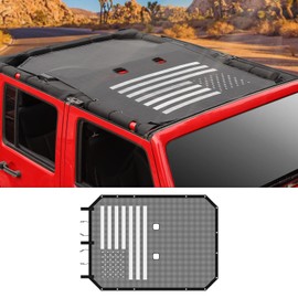Jimen for JKU Sun Shade, Mesh Bikini Top Sunshade for 2007-2018 Jeep Wrangler JK & Unlimited 4 Door Only (American USA Flag)