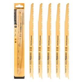 TOOLMAYS Reciprocating Saw Blade Set of 5 for Wood, 300 mm 5TPI for Hardwood, Knotted Wood and Softwood, Reciprocating Saw Blades Set for Quick and Clean Cuts