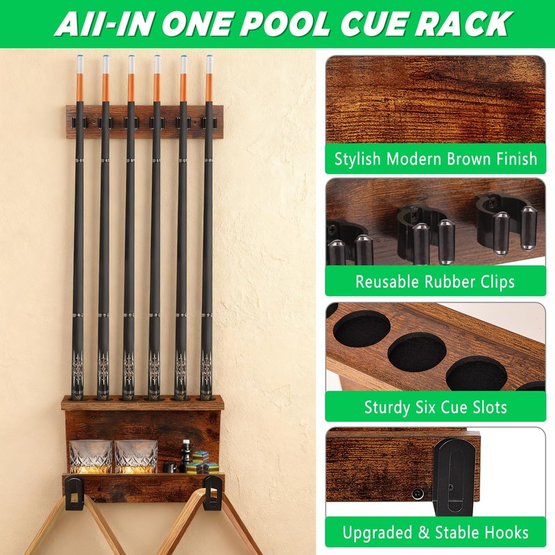 Pool Stick Holder Wall Mount, Pool Cue Set Holder for