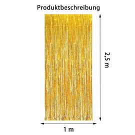 Ovanda Tinsel Curtain Gold, Glitter Curtain, Streamers Gold, Girls Birthday Decoration Gold, Photo Wall Background for Christmas, New Year's Eve, Birthday, Graduation, Golden Wedding, Party Decoration