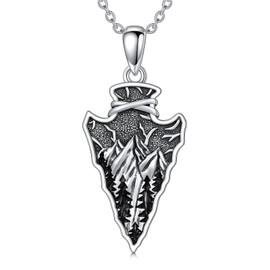 PROESS Mountain Arrowhead Necklace 925 Sterling Silver Nature Mountain Range Pendant Spearpoint Arrow Newcklaces Jewelry Presents for Women Men