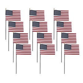Super Tough Small American Stick Flags 8’’x12’’ | Cotton Outdoor Flag on Black Wooden Stick | Mini Flags Patriotic Decor for Various Holiday Parties and National Flag Day | 12 Pack